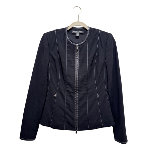 Ralph Lauren Black Label Made in Italy Wool Leather Jacket Preppy Moto Black 2